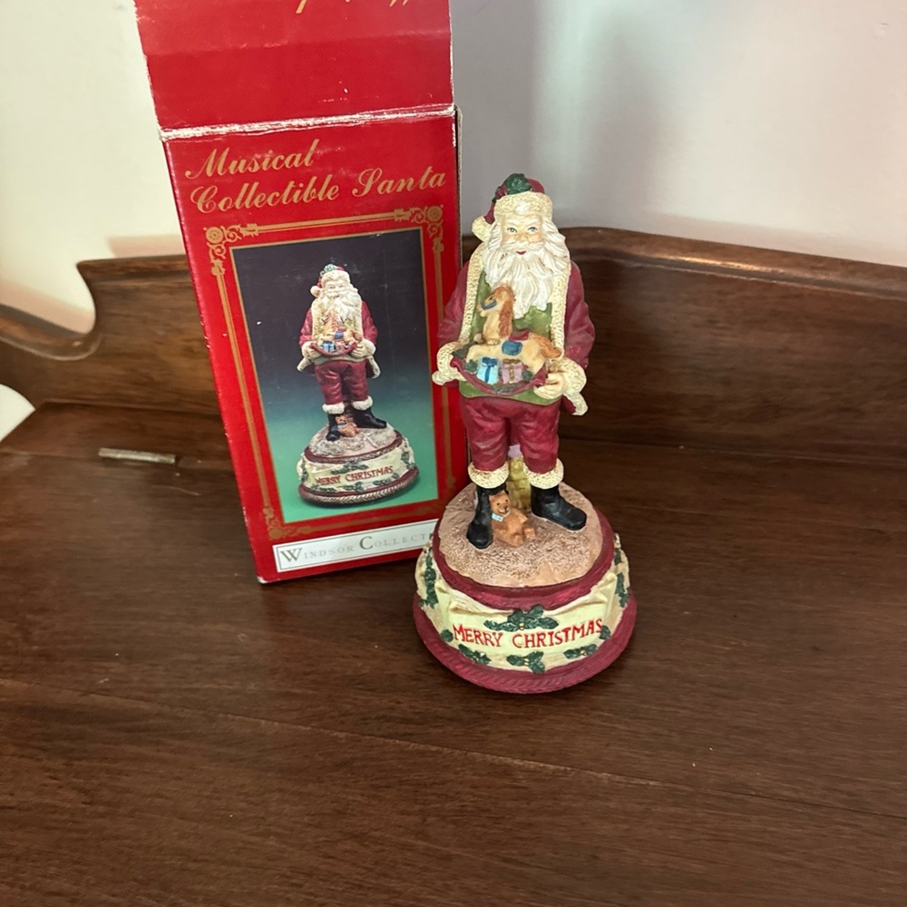 Red and White Holiday Decor Santa Music Box